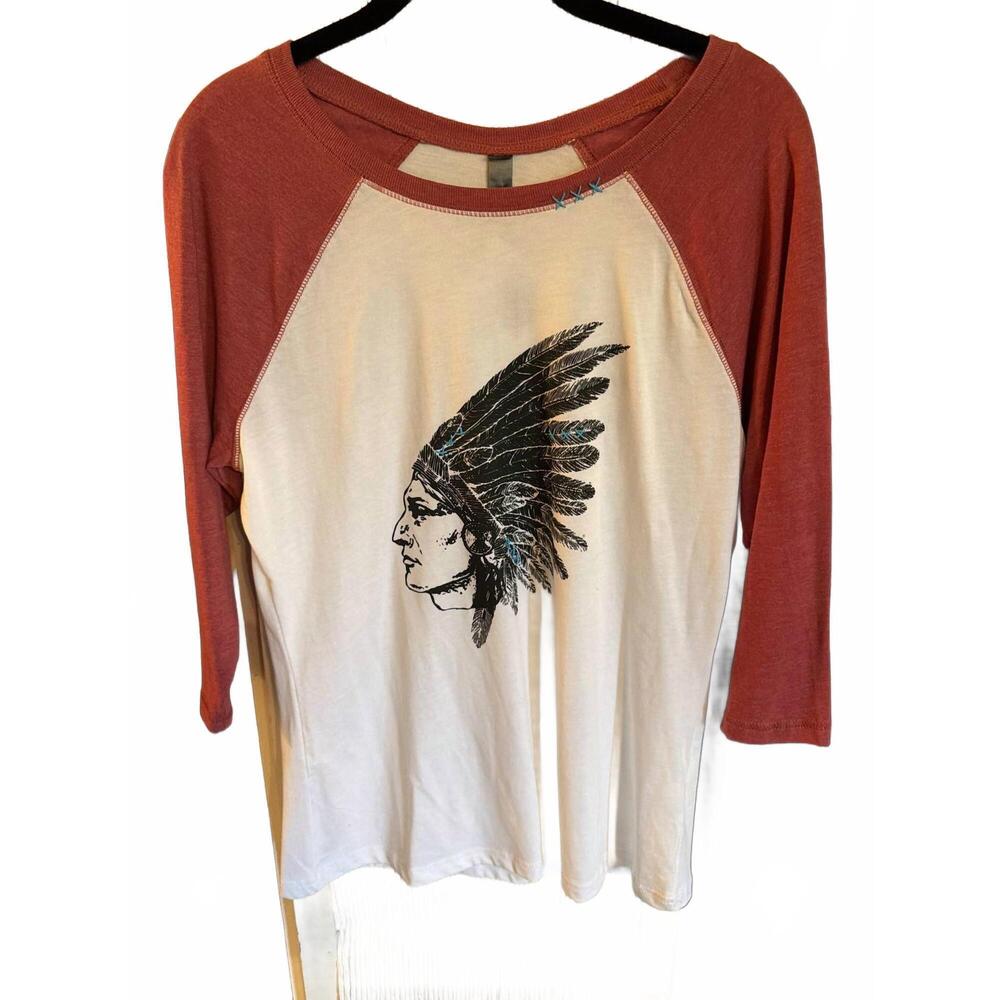 NEW BOHEMIAN COWGIRL women's baseball shirt with chief print in red